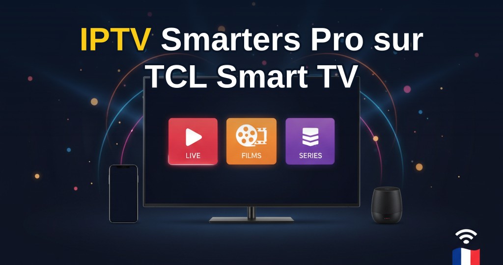 Capture d'écran de l'interface IPTV Smarters Pro sur une télévision TCL affichant une chaîne en 4K