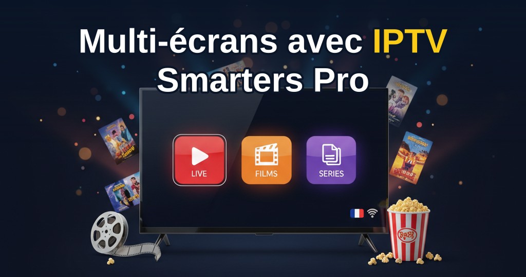 Famille regardant des contenus différents sur écrans multiples avec IPTV Smarters Pro